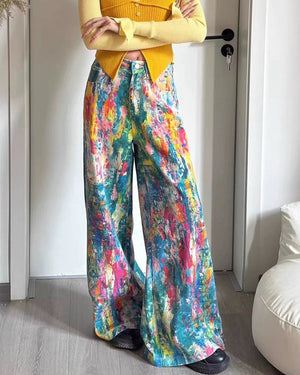 VILZSTUDIOS Wide-leg jeans with watercolor print design