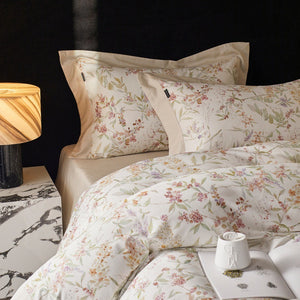 VILZSTUDIOS cream watercolor floral duvet cover set with pastel botanicals and wide cream-beige borders