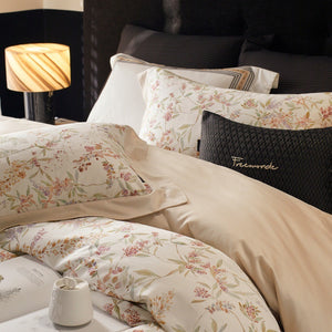 VILZSTUDIOS cream watercolor floral duvet cover set with pastel botanicals and wide cream-beige borders