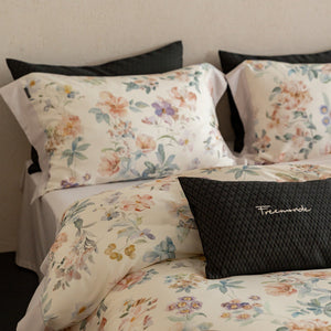 VILZSTUDIOS cream watercolor floral duvet cover set with wide peach borders