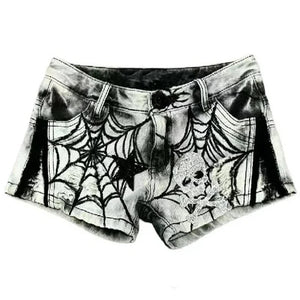 VILZSTUDIOS Grunge print denim shorts with spider web design