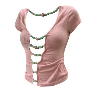 VILZSTUDIOS Playful split top with bead accents