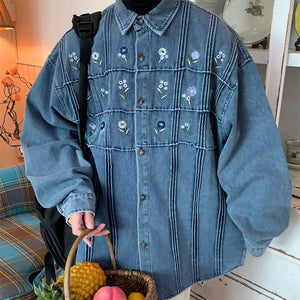 VILZSTUDIOS Floral embroidered denim jacket with oversized fit