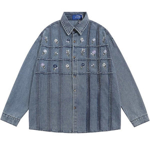 VILZSTUDIOS Floral embroidered denim jacket with oversized fit