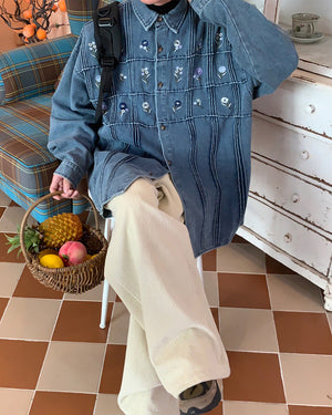 VILZSTUDIOS Floral embroidered denim jacket with oversized fit