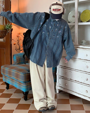 VILZSTUDIOS Floral embroidered denim jacket with oversized fit