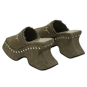 VILZSTUDIOS Unique platform slide sandals with butterfly embroidery