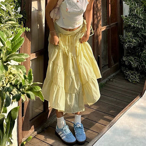 VILZSTUDIOS Whimsical layered maxi skirt in pastel yellow