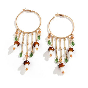 VILZSTUDIOS Whimsical gold hoop earrings with mushroom and leaf design