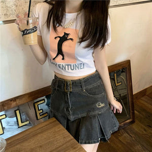 VILZSTUDIOS Whimsical denim mini skirt with pleated design