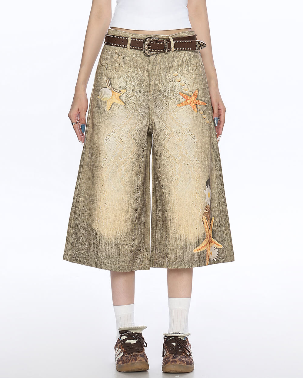 VILZSTUDIOS Wide-leg culottes with unique embroidery and prints