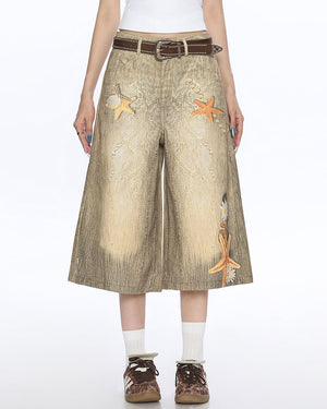 VILZSTUDIOS Wide-leg culottes with unique embroidery and prints