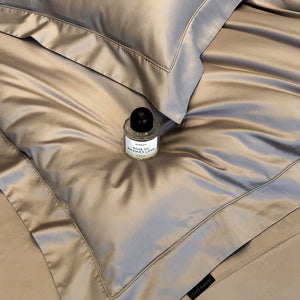 VILZSTUDIOS champagne taupe, blush pink, and silver gray duvet cover set with wide flange borders