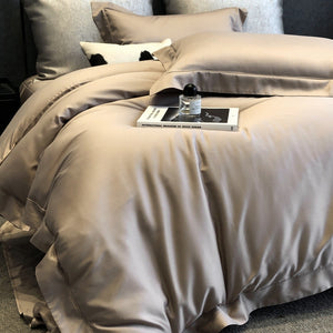 VILZSTUDIOS champagne taupe, blush pink, and silver gray duvet cover set with wide flange borders