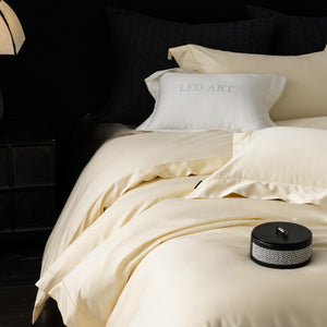 VILZSTUDIOS champagne taupe, blush pink, and silver gray duvet cover set with wide flange borders