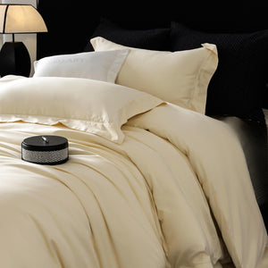 VILZSTUDIOS champagne taupe, blush pink, and silver gray duvet cover set with wide flange borders
