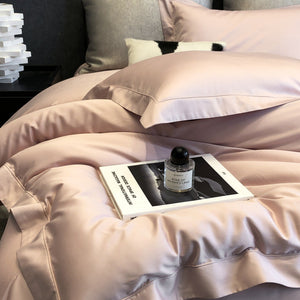 VILZSTUDIOS champagne taupe, blush pink, and silver gray duvet cover set with wide flange borders