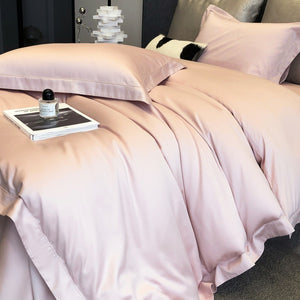 VILZSTUDIOS champagne taupe, blush pink, and silver gray duvet cover set with wide flange borders
