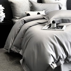 VILZSTUDIOS champagne taupe, blush pink, and silver gray duvet cover set with wide flange borders