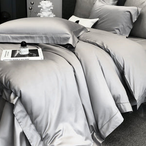 VILZSTUDIOS champagne taupe, blush pink, and silver gray duvet cover set with wide flange borders