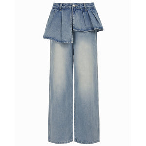 VILZSTUDIOS Fashionable wide leg denim jeans with unique peplum waist