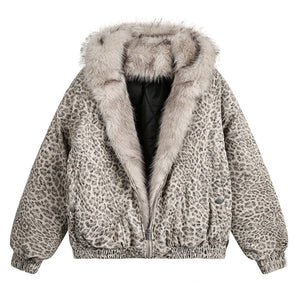 VILZSTUDIOS Leopard print jacket with faux fur detailing