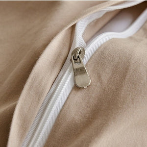 VILZSTUDIOS neutral two-tone reversible duvet cover set with wooden button pillowcases