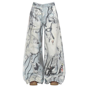 VILZSTUDIOS Worn chain graphic wide leg jeans from VILZSTUDIOS