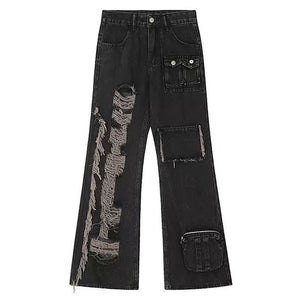VILZSTUDIOS Ripped cargo jeans in black with patch pockets