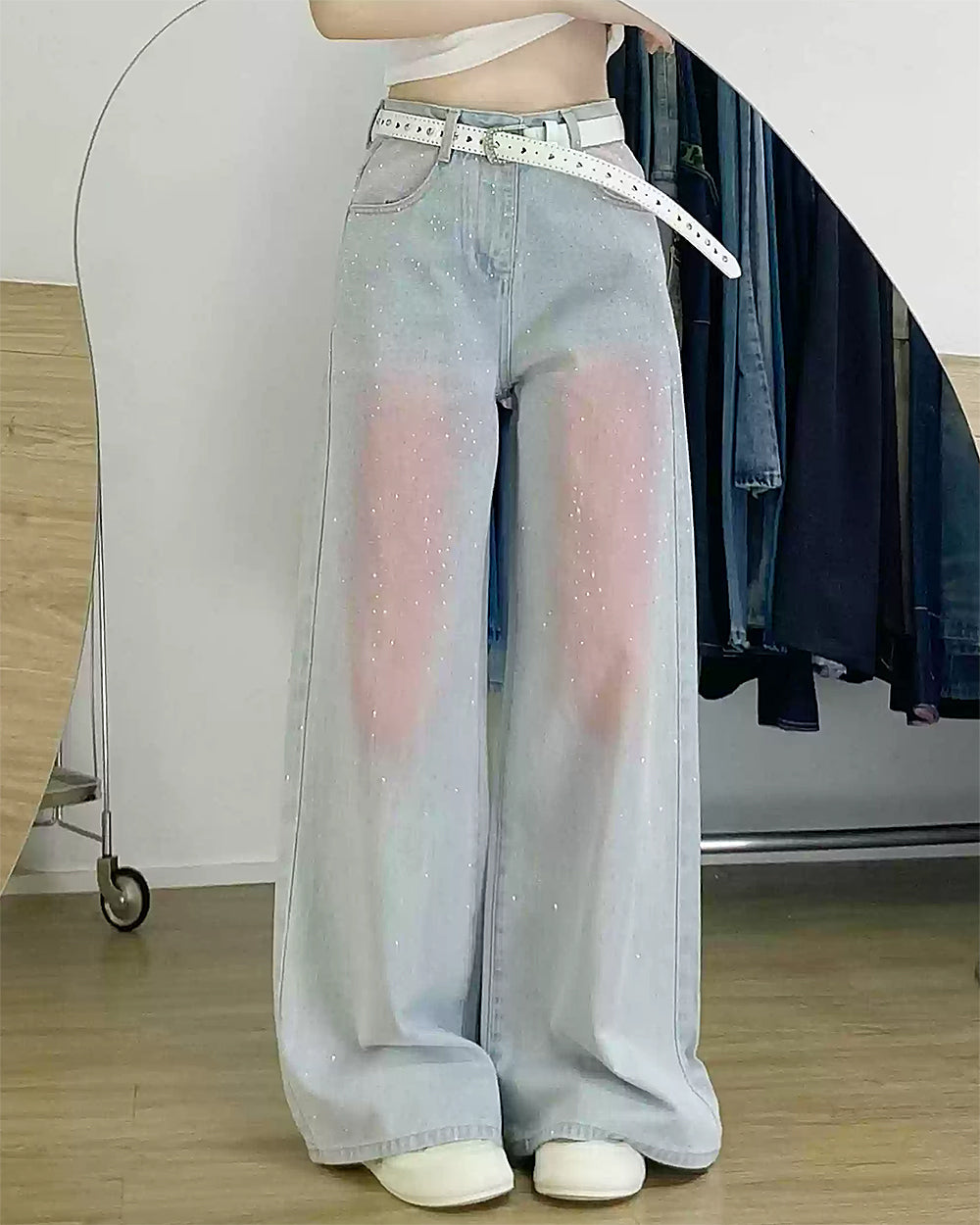 VILZSTUDIOS Y2K blush sparkle wide-leg jeans