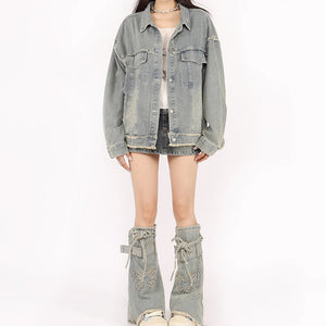 VILZSTUDIOS Oversized denim jacket with butterfly patch design