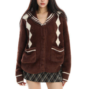 VILZSTUDIOS Cozy argyle cardigan from VILZSTUDIOS