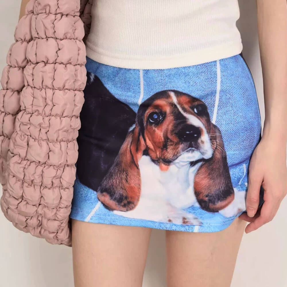 VILZSTUDIOS denim micro skirt with playful puppy print