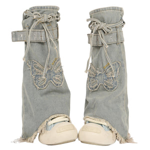 VILZSTUDIOS Y2K denim leg warmers with butterfly patches