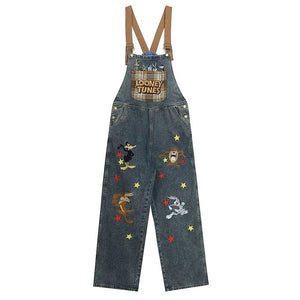 VILZSTUDIOS Y2K embroidered denim overalls for streetwear fashion