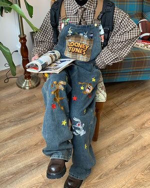 VILZSTUDIOS Y2K embroidered denim overalls for streetwear fashion