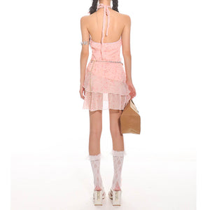VILZSTUDIOS Y2K floral halter neck dress with sheer ruffles