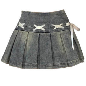 VILZSTUDIOS Denim pleated skirt with lace-up details