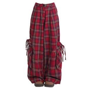 VILZSTUDIOS Y2K Grunge Tartan Cargo Pants with pockets