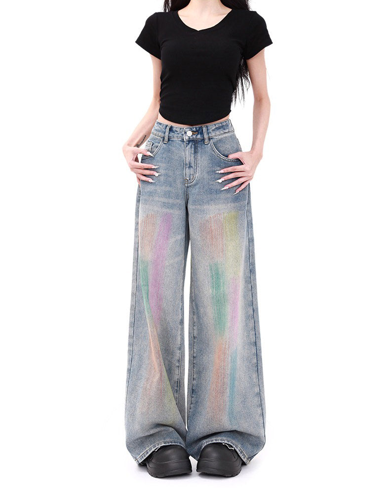 VILZSTUDIOS Wide-leg jeans with pastel brush strokes design