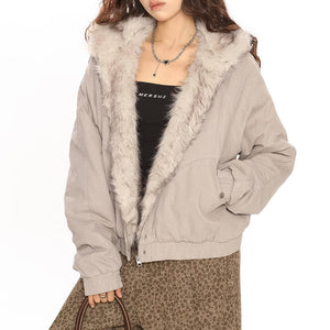 VILZSTUDIOS Cropped bomber jacket with faux fur collar