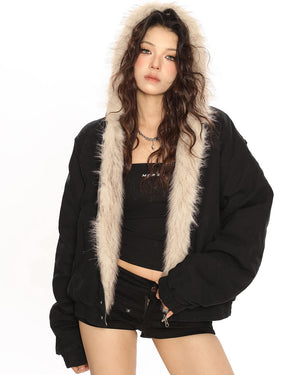 VILZSTUDIOS Cropped bomber jacket with faux fur collar