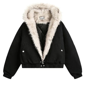 VILZSTUDIOS Cropped bomber jacket with faux fur collar