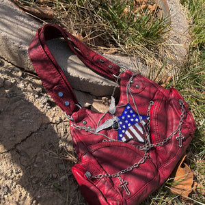 VILZSTUDIOS Stylish red handbag with American flag design