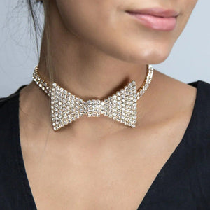 VILZSTUDIOS Rhinestone bow choker necklace