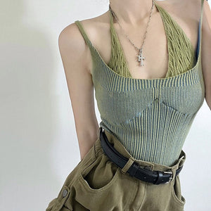 VILZSTUDIOS Y2K style double layered knit halter top