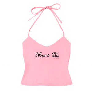 VILZSTUDIOS Stylish Y2K halter top with lace detailing
