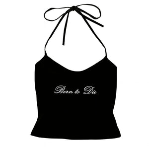 VILZSTUDIOS Stylish Y2K halter top with lace detailing