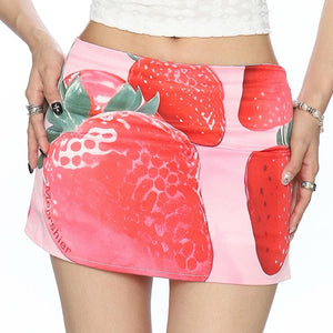 VILZSTUDIOS Stylish Y2K mini skirt with strawberry print