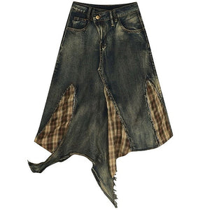 VILZSTUDIOS Y2K patchwork plaid denim skirt